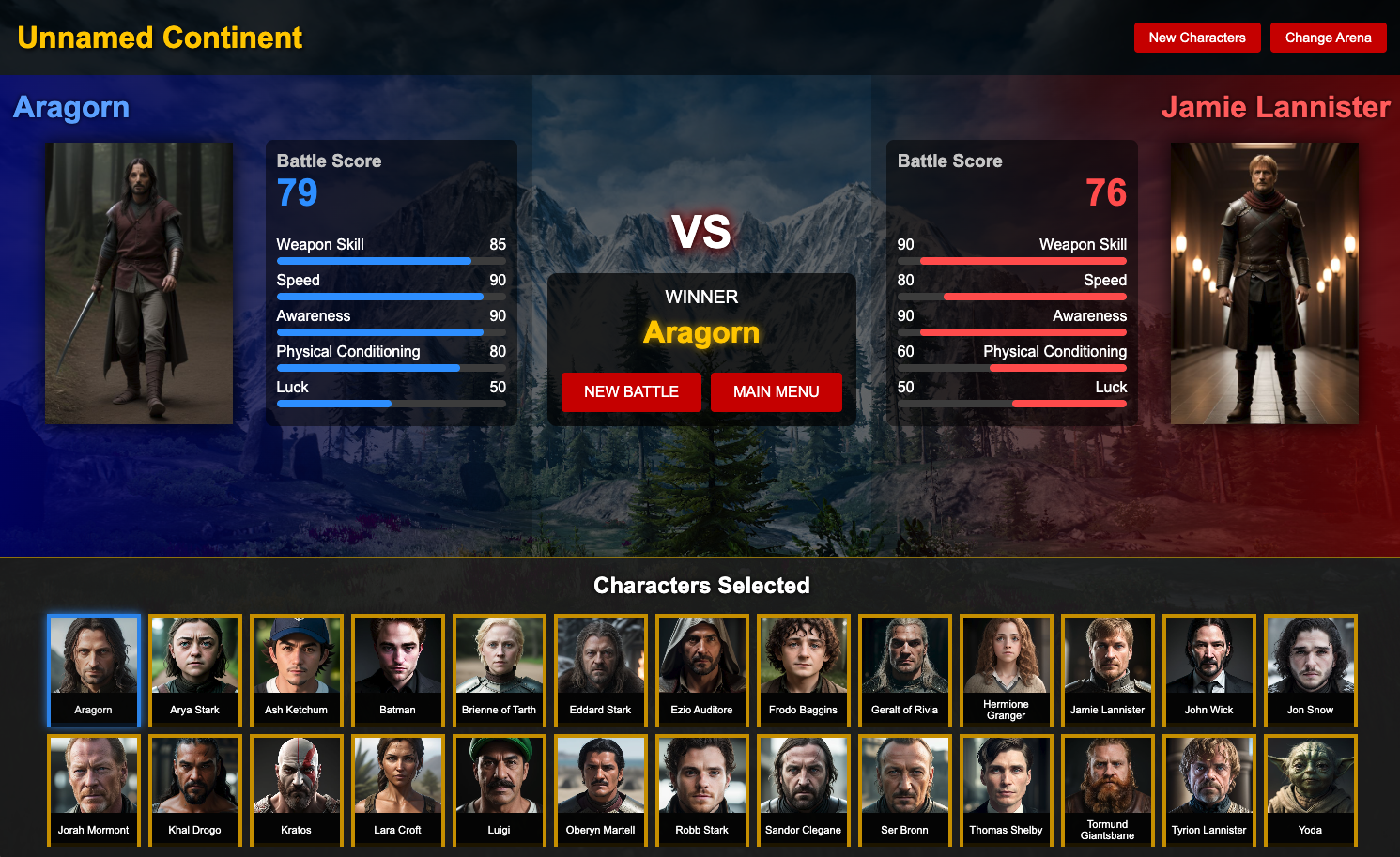 Character Battle fighting game